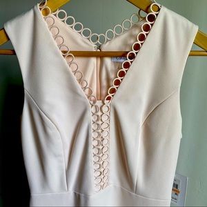 Calvin Klein blush pink V-neck sheath dress with circular lace detail - NWT